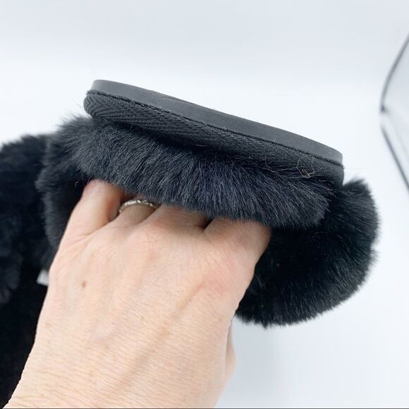 Lauren Conrad Black Fuzzy Criss-Cross Open Toe Slip-On Slipper NWOT‎ Sm 6-7 - Picture 5 of 8